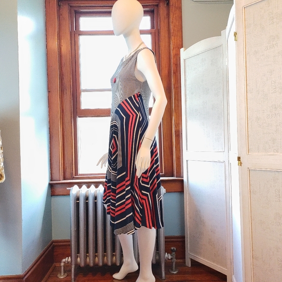 Anthropologie Maeve Cameron  asymmetrical red white & blue Dress S - Picture 5 of 9
